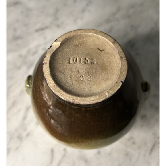 Vintage Art Nouveau Glazed Pottery Squat Floral Vase Loisa ‘62 Green Pink Rose - Picture 4 of 11